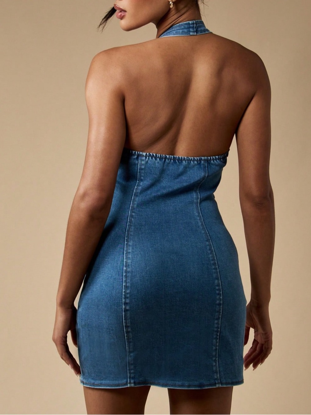 Missguided Blue Denim Halter Tie-Front Mini Dress - Picture 2 of 2